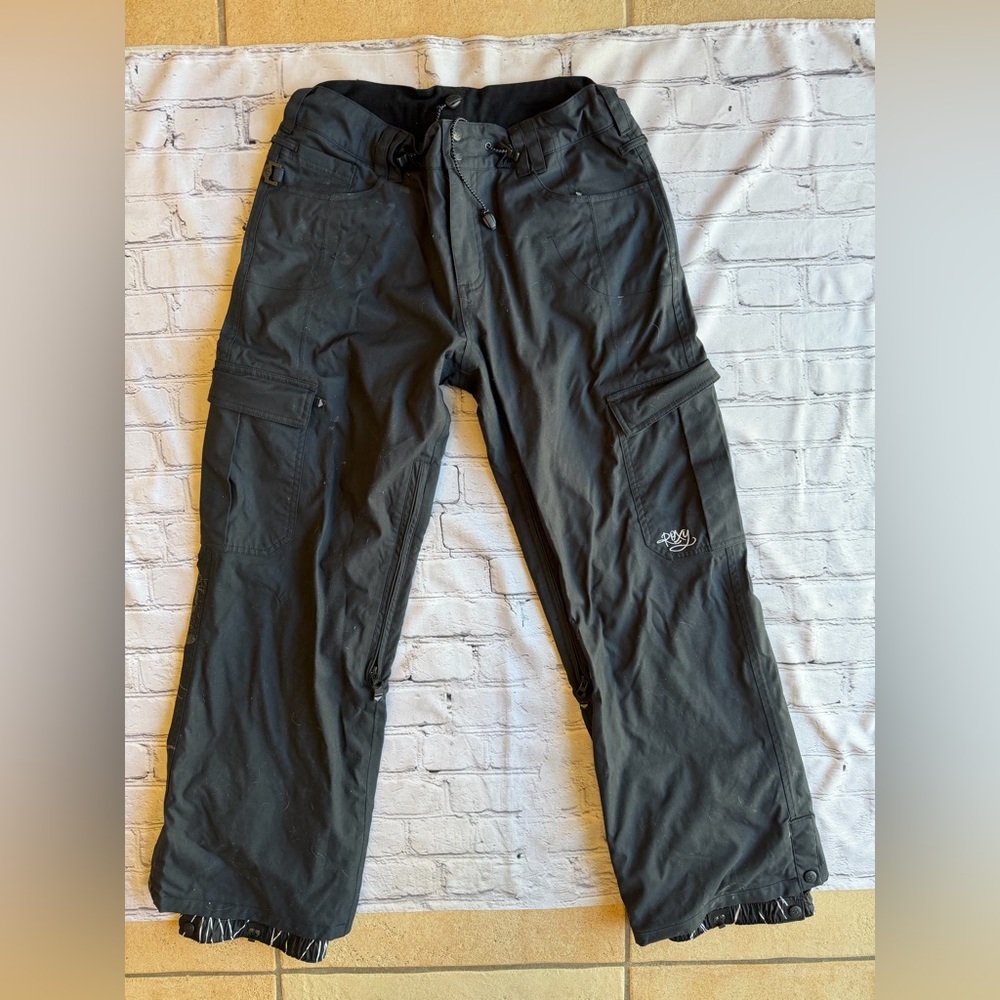 Roxy Womens Ski Snowboard Pants Black Floral  Medium Zip Pockets Snow Winter